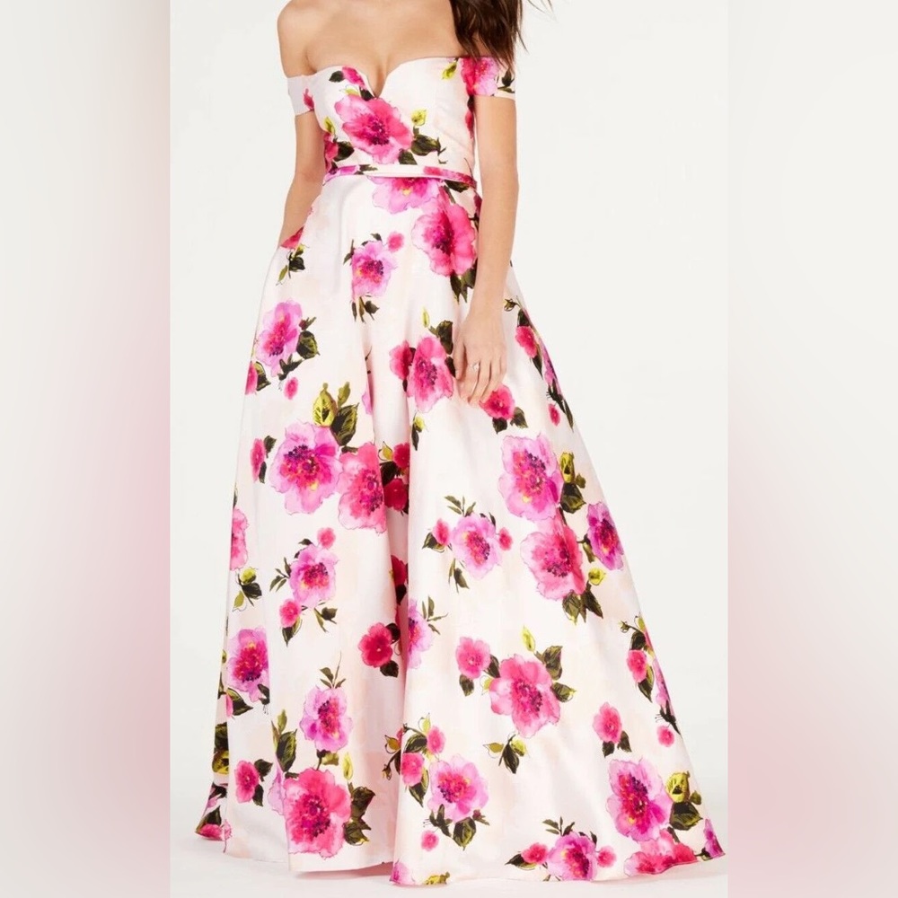 city studio off the shoulder floral ball gown